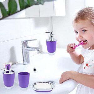 Ejoyous 6Pcs Bathroom Accessories Set Plastic Bath Gift Set Include Cup, Toothbrush Holder, Soap Holder, Hand Sanitizer Bottle, Bins, Toilet Brush, Purple