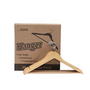 A-Quality Wooden Coat Hanger with Anti-Slip Bar,Clothes Hanger in 20 Gift Box,Suit Hanger with Stronger Rotating Hook Suitable for All Garments.