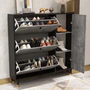fufu&gaga shoe cabinet with 3 flip drawers & 1 door for entryway, modern shoe storage cabinet, freestanding shoe rack storage organizer (black/grey, 47.2“w x 9.4" d x 47.2" h)