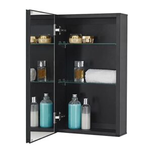 fundin medicine cabinet 14 x 24 inches mirror size, recessed or surface mount, black aluminum bathroom wall cabinet with mirror and adjustable shelves.