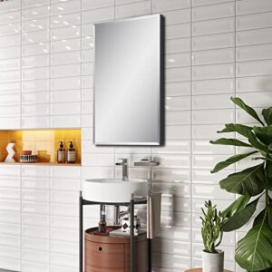 Fundin Medicine Cabinet 14 x 24 inches Mirror Size, Recessed or Surface Mount, Black Aluminum Bathroom Wall Cabinet with Mirror and Adjustable Shelves.