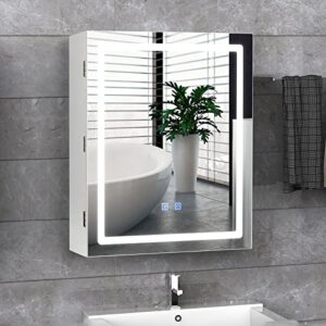 vowner bathroom medicine cabinet with led lights and mirror, wall mounted mirror cabinet with adjustable shelf, defogger, memory 3-color mode, dimmer, anti-fog (20"×24")