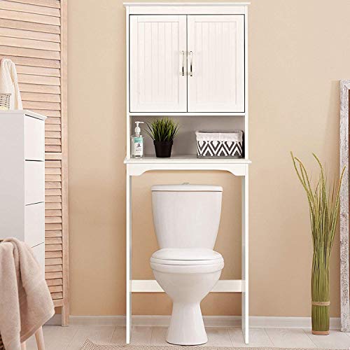 Nightcore Bathroom Storage Rack Over The Toilet, Toilet Organizer with a Open Space, Space Saver Cabinet, Sturdy and Durable Bathroom Shelf, White