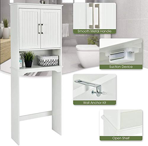 Nightcore Bathroom Storage Rack Over The Toilet, Toilet Organizer with a Open Space, Space Saver Cabinet, Sturdy and Durable Bathroom Shelf, White