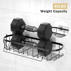 Meibeidor Shower Caddy Shelf Rack 3-Pack,No Drilling Adhesive Shower Shelves Inside Shower, Stainless Steel Shower Storage Accessories with 4 Hooks& Soap Holder, Wall Mount Organizer Black