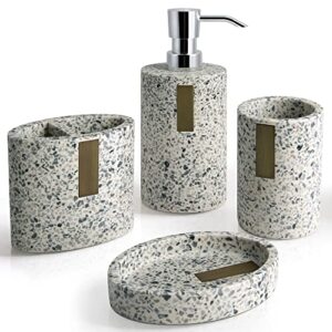 allure home creation lerrazzo 4-piece resin with bamboo bathroom accessory set in grey/natural terrazzo look finish
