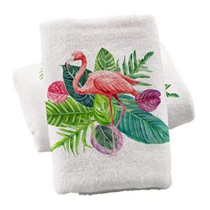 alaza pink flamingo hand towels for bathroom set of 2 fingertip towel face towel, 100% cotton soft absorbent tropical decorative bath towels 15.5x29.5 inch