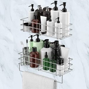 wecvlag shower caddy organizer stainless steel bathroom shelf holder with adhesive hooks no drilling rustproof bathtub shelves 2 pack wall mounted storage racks for kitchen