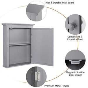 Tangkula Bathroom Cabinet with Mirror, Mirrored Wall-Mounted Storage Medicine Cabinet with Single Door & Adjustable Shelf in 5 Positions, Multipurpose Wall Cabinet for Bathroom Vestibule (Gray)