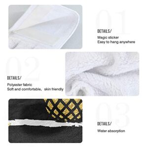 Yellow Gold Golden Glitter Pineapple On White Black Stripes 2 Pcs Hanging Kitchen Hand Towels, Hanging Tie Towels with Hook & Loop Dishcloths Sets, Decorative Absorbent Tea Bar Bath Hand Towel