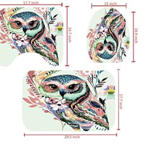 Colorful Owl Shower Curtain Sets with Rugs, Cute Oil Art Bathroom Sets with Shower Curtains and Rugs, Waterproof Fabric Bathroom Shower Curtain Sets