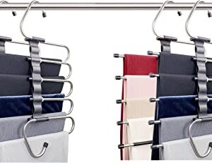 4 Pants Hangers Space Saving - Hangers for Clothes Hanger Organizer - Jean Hangers Pants Rack Scarf Hanger Closet Space Saving Scarf Organizer - Magic Pants Organizer (1), Black