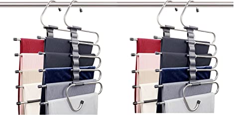 4 Pants Hangers Space Saving - Hangers for Clothes Hanger Organizer - Jean Hangers Pants Rack Scarf Hanger Closet Space Saving Scarf Organizer - Magic Pants Organizer (1), Black