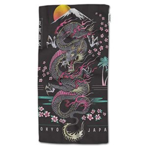 swono japanese dragon hand towel,abstract dragon with cherry blossom with japanese style hand towels for bath hand face gym and spa bathroom decoration 15"x30"