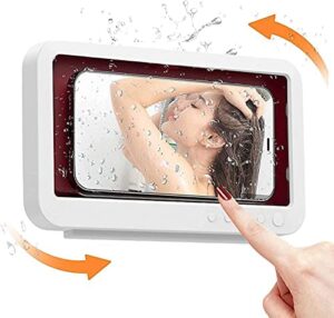 fstgo waterproof shower case wall mount bathroom phone holder 360° rotation anti-fog touch screen storage box for bathtub/kitchen