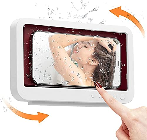 FSTgo Waterproof Shower Case Wall Mount Bathroom Phone Holder 360° Rotation Anti-Fog Touch Screen Storage Box for Bathtub/Kitchen