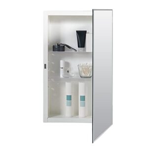 Zenna Home Frameless Mirror Medicine Cabinet, 16" W x 26" H, Made for Recessed or Surface Mount, Powder Coated Steel Body, with Beveled Edge Mirrored Door and 2 Storage Shelves