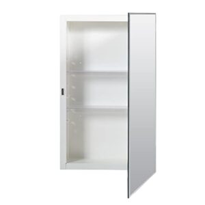 Zenna Home Frameless Mirror Medicine Cabinet, 16" W x 26" H, Made for Recessed or Surface Mount, Powder Coated Steel Body, with Beveled Edge Mirrored Door and 2 Storage Shelves