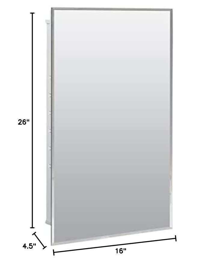 Zenna Home Frameless Mirror Medicine Cabinet, 16" W x 26" H, Made for Recessed or Surface Mount, Powder Coated Steel Body, with Beveled Edge Mirrored Door and 2 Storage Shelves