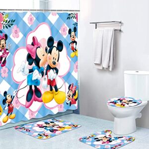 yqpbzchh 4 pcs cartoon shower curtain sets with non-slip rug,toilet lid cover and absorbent carpet bath mat,durable waterproof shower curtain with 12 hooks for bathroom (a)