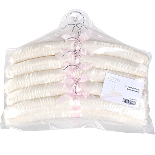 LOHAS Home 15.2inches Luxurious Satin Padded Blouse Hangers for Dresses, Bridal, Lingerie, Woolen Items etc, Pack of 10 in Cream White