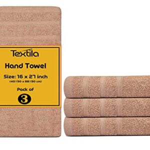 Textila Cotton Hand Towels - Pack of 3 - Beige Color - 16x27 Inches - Soft and Absorbent Towels for Bathroom, Kitchen, and Gym.