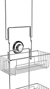Gecko-Loc Long Adjustable Length Deep Storage Over the Showerhead Hanging Shower Caddy Organizer - Silver
