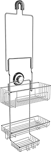 Gecko-Loc Long Adjustable Length Deep Storage Over the Showerhead Hanging Shower Caddy Organizer - Silver