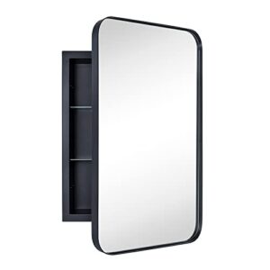 vana nala matt black recessed bathroom mirror wall cabinet with mirror stainless steel frame medicine cabinet with mirror vanity mirros for wall 16 x 24 ''