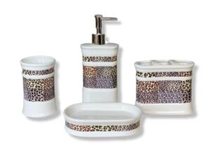 safari 4pc bathroom accessory sets - ceramic soap dispenser, toothbrush holder, soap dish and tumbler (white safari)