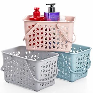 elsjoy set of 3 plastic shower caddy basket, portable shower tote storage bin with handles, drainage toiletry organizer for bathroom, college dorm, kitchen, 10" l x 7" w x 6" h