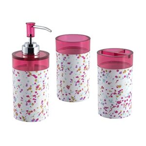 allure home creation confetti pink 3-piece plastic set-soap/lotion dispenser-toothbrush holder-tumbler