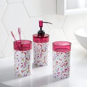 Allure Home Creation Confetti Pink 3-Piece Plastic Set-Soap/Lotion Dispenser-Toothbrush Holder-Tumbler