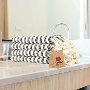 Turkish Hand Towels Set of 4 Arpa Peshtemal Towel 100% Cotton 45x20" Decorative Bathroom Towel Boho Farmhouse Decor Light Weight Quick Dry Hand Bath Hair Gym Face Tea Kitchen Dishcloth Set (Black)