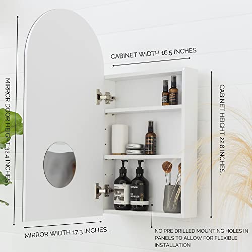 Arched Medicine Cabinets for Bathroom with Mirror, Semi Recessed Or Surface Mounted Bathroom Mirror Cabinet with Storage - 17" x 32" in, Bathroom Medicine Cabinet with Mirror -Modern Arched Cabinet