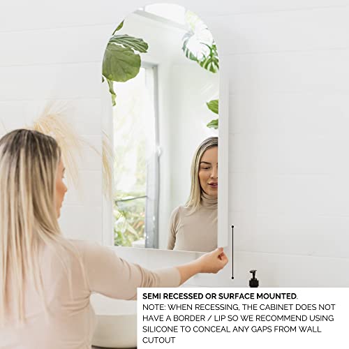 Arched Medicine Cabinets for Bathroom with Mirror, Semi Recessed Or Surface Mounted Bathroom Mirror Cabinet with Storage - 17" x 32" in, Bathroom Medicine Cabinet with Mirror -Modern Arched Cabinet