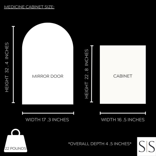 Arched Medicine Cabinets for Bathroom with Mirror, Semi Recessed Or Surface Mounted Bathroom Mirror Cabinet with Storage - 17" x 32" in, Bathroom Medicine Cabinet with Mirror -Modern Arched Cabinet