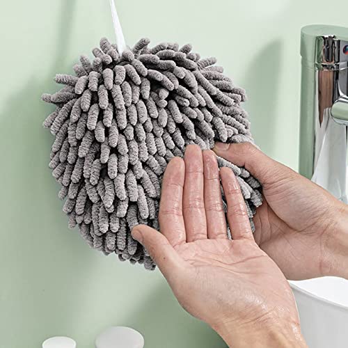 4 Pack Microfiber Ball Towels,Hand Towels with Hanging Loops Fluffy Chenille Hand Towels Bathroom Thick Absorbent Towel with Hooks