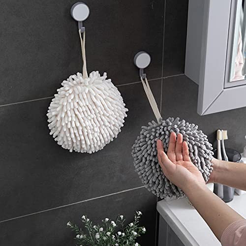 4 Pack Microfiber Ball Towels,Hand Towels with Hanging Loops Fluffy Chenille Hand Towels Bathroom Thick Absorbent Towel with Hooks