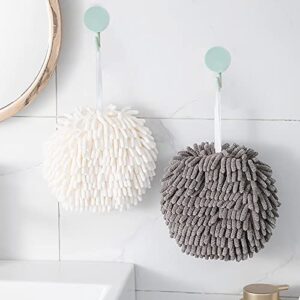 4 Pack Microfiber Ball Towels,Hand Towels with Hanging Loops Fluffy Chenille Hand Towels Bathroom Thick Absorbent Towel with Hooks