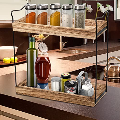 Cedilis 2 Tier Bathroom Counter Shelf, Wood Bathroom Countertop Organizer, Tiered Vanity Shelf Organizer Holder, Counter Standing Rack for Cosmetic Makeup, Kitchen Storage Spice Rack