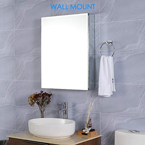 Movo Medicine Cabinet with Mirror, 24 Inch x 30 Inch Aluminum Mirror Cabinet with Single Door, Bathroom Medicine Cabinet, Surface Mount or Recess Installation