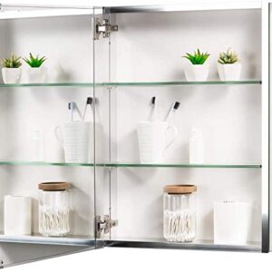 Movo Medicine Cabinet with Mirror, 24 Inch x 30 Inch Aluminum Mirror Cabinet with Single Door, Bathroom Medicine Cabinet, Surface Mount or Recess Installation