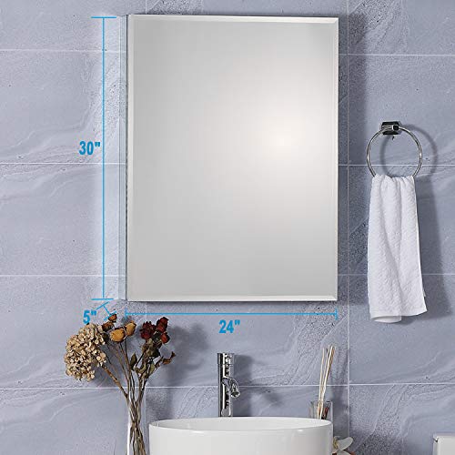 Movo Medicine Cabinet with Mirror, 24 Inch x 30 Inch Aluminum Mirror Cabinet with Single Door, Bathroom Medicine Cabinet, Surface Mount or Recess Installation