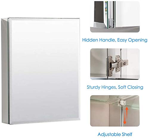 Movo Medicine Cabinet with Mirror, 24 Inch x 30 Inch Aluminum Mirror Cabinet with Single Door, Bathroom Medicine Cabinet, Surface Mount or Recess Installation