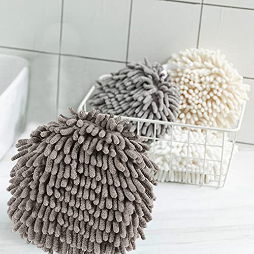XHMAXE 4 Pack Chenille Hand Towels，7.1 Inch Soft Absorbent Microfiber Towels Ball Gadgets for Home/Kitchen/Bathroom Gadgets/Hanging Towels Quick Dry Cloths(2Each White and Grey)