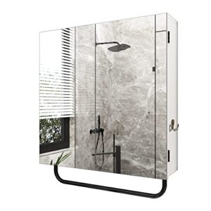 hlr medicine cabinet with mirror, wall mounted with removable towels bar and side hook, mirror cabinet for bathroom, living room, bedroom