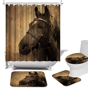 atgowac 4 pcs set horse shower curtain set with rugs farmhouse animal rustic brown horse shower curtain bathroom decor