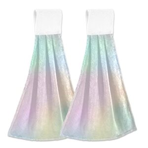 ninehasa hand towels for bathroom and kitchen,watercolor girly ombre blue pattern gradient pastel iridescent rainbow,soft hanging tie towel with loop used for tea,bar,laundry room,bath,decor