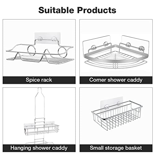 Conworld 4 Packs Shower Caddy Adhesive Replacement, Strong Sticky Heavy-duty Wall Adhesives Nail Free Transparent Adhesive Pad, Adhesives Hook for Shower Caddy, Kitchen Racks, Bathroom Storage Shelves